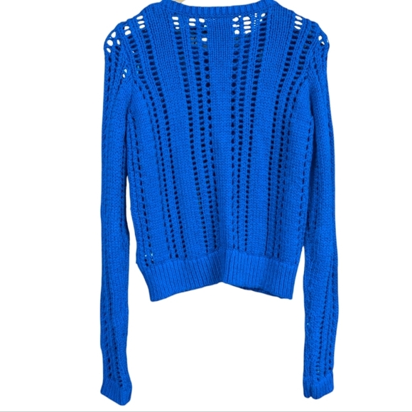 AF ABERCROMBIE &Fitch Bright Blue Chunky Knit Cable Cropped Jumper Sweater Small - Picture 3 of 7